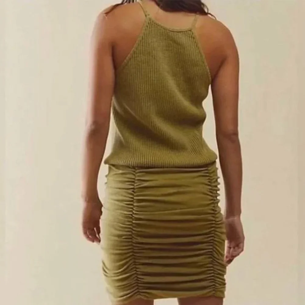 Free People Katya Thermal Mini Dress in Olive Green - Picture 2 of 7